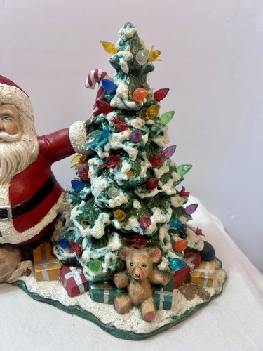 Vintage Ceramic Light Up Christmas Tree & Santa Gifts Teddy Bear Toys Table - Picture 2 of 11