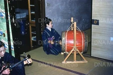 1954 Japan Women Playing Taiko Drum Kodachrome Red Border Photo Slide