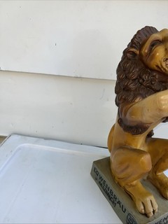 Vintage Antique Lowenbrau Munich Mascot Lion Statue Holds A Bottle of Beer