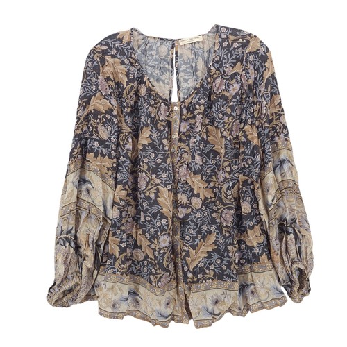 SPELL & THE GYPSY Oasis Blouse Nightshade Balloon Sleve Metallic Oversized SMALL