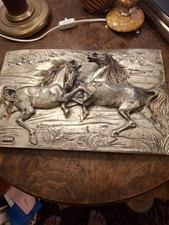 Gro&szlig;es Silberrelief 925 Argento Pferde Italien Silberbild Massiv Wandbild 42x27