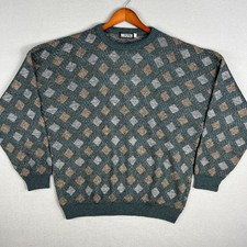 VTG Geometric Knit Sweater Mens XXL 80s 90s Grandpa Cozy Acrylic Made in USA