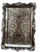 Ancien plat de service et plateau décoratif victorien en plaqué argent