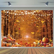 10x8ft Fall Photography Backdrop Autumn Maple Forest Leaves Pumpkin Party Bac...
