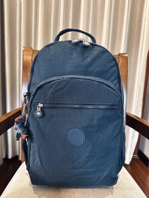 NWT Kipling women's Seoul up 15'' laptop Large Backpack NAVY DARK BLUE  45cm H