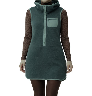 Title Nine Annapurna Fleece Dress Women's Small Hooded Sleeveless Pockets Green