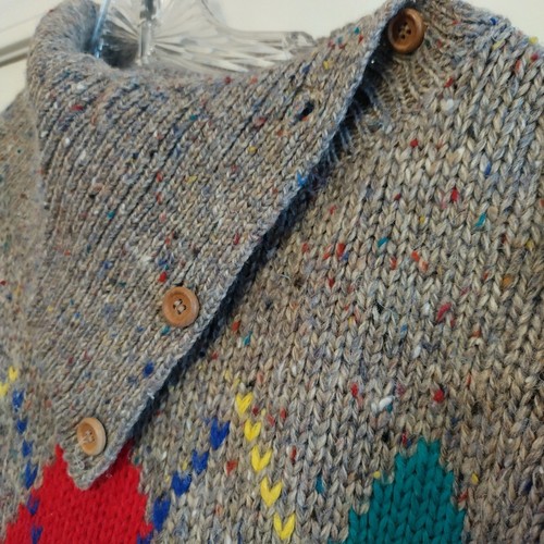 Vintage Gap 1980er Grobstrick Argyle Pullover Dreieck Knopf Kragen Wolle Damen S - Bild 2 von 4