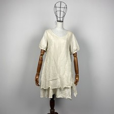 Ewa I Walla Beige Layered Cotton Dress Lagenlook Cottagecore Voluminous A-Line S