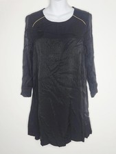 Madewell Et Sezane Dress Womens 2 Black Jacquard Keyhole Back Gold Trim
