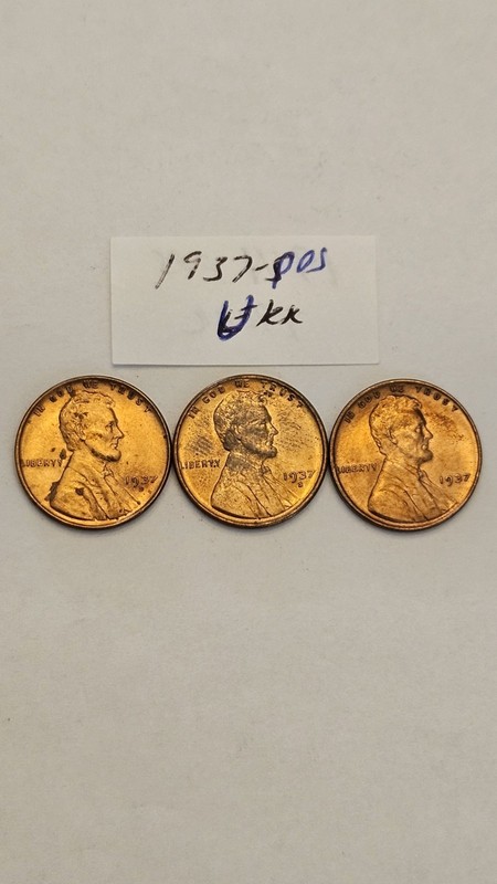 wheat penny 1937-P,1937-D,1937-S RED BU SET 1937,1937D,1937S UNC LINCOLN CENT #B