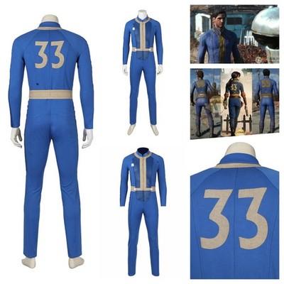 Fallout 4 Vault 33 Shelter Cosplay Costume Fancy blue Jumpsuit Halloween party 