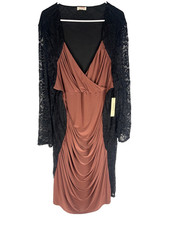 Kiyonna Brown Ruched Valentina Illusion Style Sweetheart Neckline 5X NEW NWT