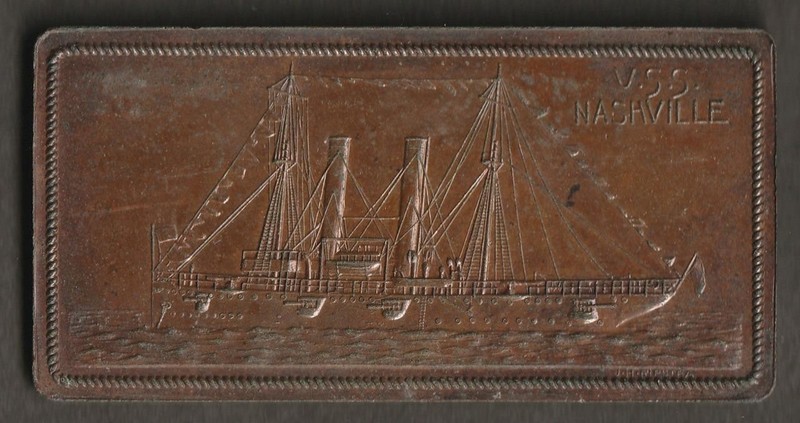 1909 USS NASHVILLE MEDAL/PLAQUE FIRED 1st SHOT IN SPANISH AMERICAN WAR  --  XIXH