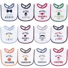 Hudson Baby Unisex Cotton Terry Drooler Bibs with Fiber Filling - Boy Holiday