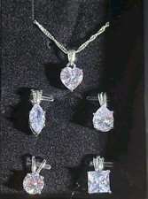 Rare Cubic Zirconia Solitaire Pendant Necklace Set 5 NEW Changeable Fine Jewelry