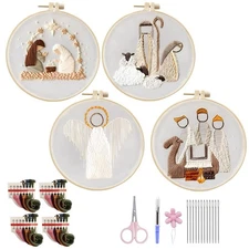 Nativity Embroidery Kits, 4 Sets Christmas Embroidery Kits for Beginners, Cro...