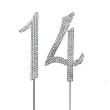 Silver 14" Crystal Cake Topper, Number 14 Rhinestones 14th Birthday Cake Topp...