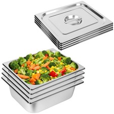 4 Pack 1/2 Half Size Hotel Pans 4 Inch Deep with Lids Stainless Steel Steam