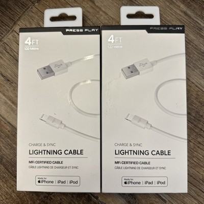 2-Pack Charge & Sync USB-Lightning Cable 4FT Apple iPhone iPad White NEW