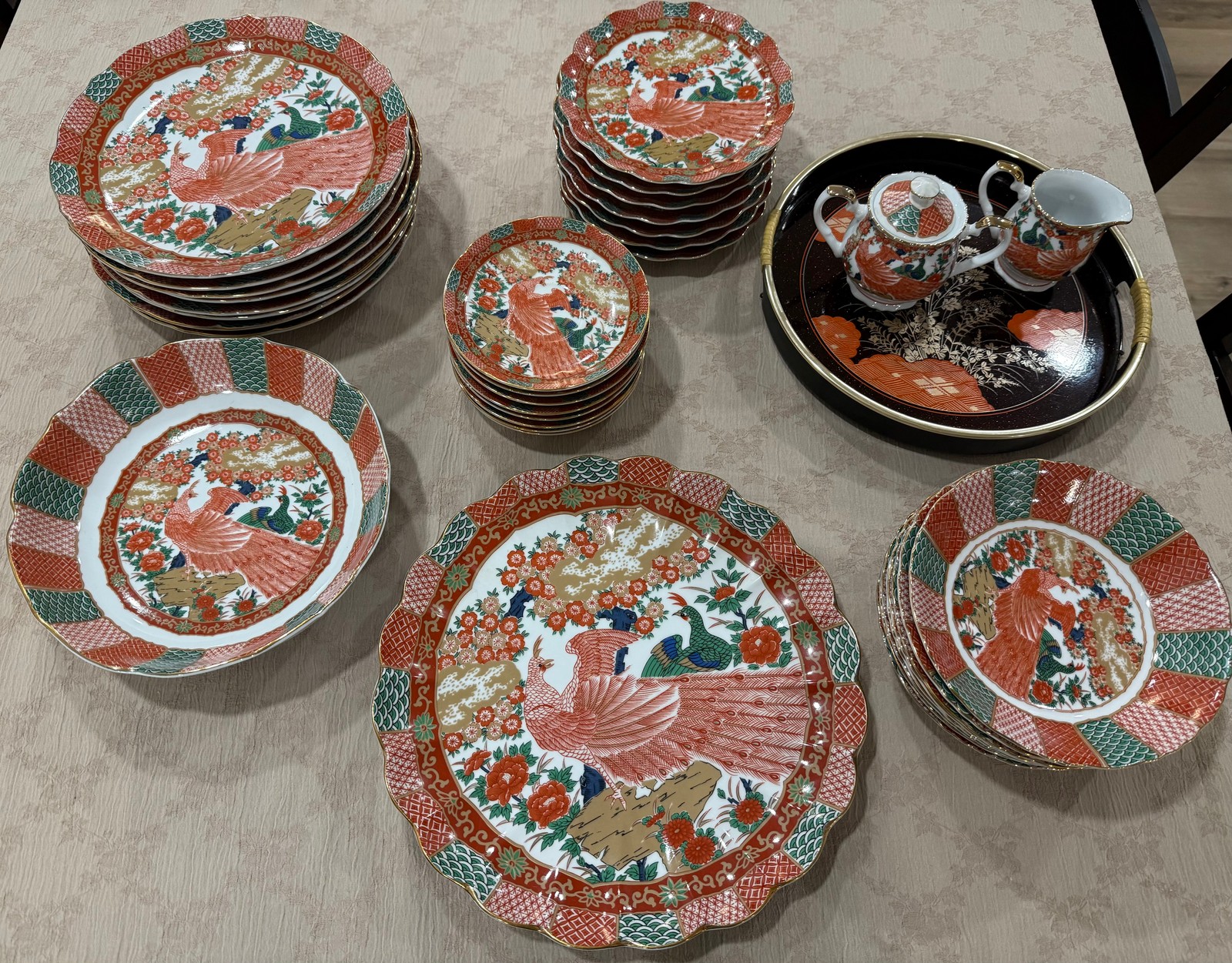 Vintage Japanese Hand-Decorated Porcelain Dinnerware/Tea Set