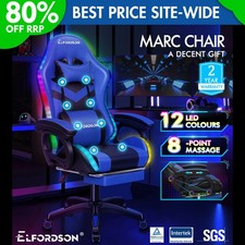 ELFORDSON Gaming Chair 12 RGB LED Massage Padded Swivel Recliner Computer Office
