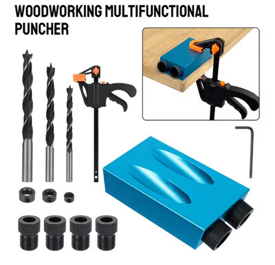 15-teiliges Taschenloch-Vorrichtungs-Kit Holzbearbeitung Führung Schrägbohrer Winkel Loch-Locator UK