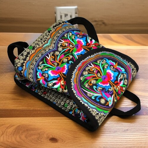 Women Flower Shoulder Bag Handmade Vintage Style Bag Ethnic Embroidery Backpack - Picture 2 of 8