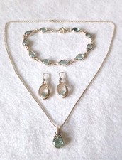 Sterling Silver 925 Pendant, Chain, Bracelet & Earrings Blue Stone Collection