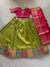 Women Chaniya choli Lahengha choli with Dupatta 3 pcs Pink/ green