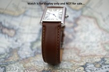 20mm Dark Brown Leather Watch Strap On Deployment Buckle For Cartier Tank Watch