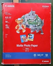 Canon 50 Sheets Matte Photo Paper 8.5" X 11" Pixma MP-101 Printer Photo Paper