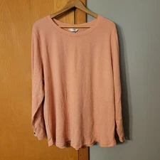 CJ Banks Women's Plus Size 3X Peach Pink Waffle Knit Long Sleeve Top 