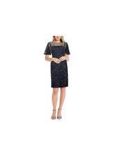 ADRIANNA PAPELL Womens Navy Mesh Lined Flutter Sleeve Sheath Dress 4