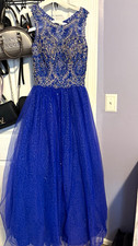 Layla K. Blue Beaded Embroidered Tulle A-Line...