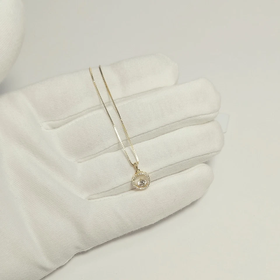 Collana argento 925 donna dorato catena sottile ciondolo tondo zirconi brillanti - Immagine 4 di 4