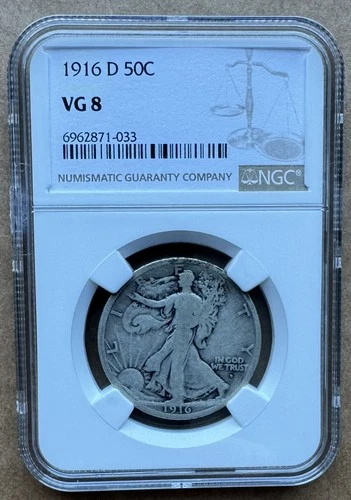 1916 D 50C NGC VG 8 1916-D WALKING LIBERTY HALF DOLLAR SILVER 50c