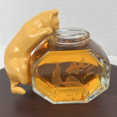 Vintage 1979 Avon Curious Kitty Cat Goldfish Bowl Cologne Decanter Sweet Honesty