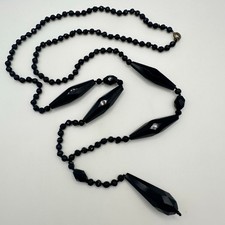 Antique Victorian 1800s black French jet glass beads beaded mourning necklace
