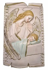 Guardian Angel Over Sleeping Baby Child Wall Plaque Resin 5  x 8  
