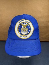 Vintage United States Air Force Seal Emblem Logo Blue Mesh USA Made Snapback Hat