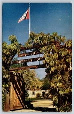 Sacramento Valley California~Sutters Fort Entrance Gate Color Photo~Vtg Postcard