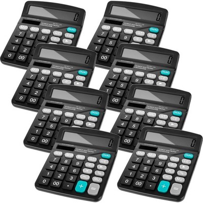8 PCS Black Desk Calculators 12Digit Dual Solar Power Large LCD Display Tool
