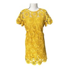 LOFT Yellow Crochet Sunflower Lace Shift Dress Lined Size 6 Summer Wedding Party