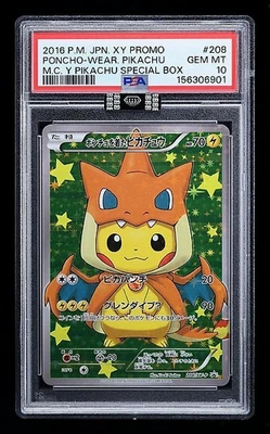 POKEMON JPN XY PROMO #208 CHARIZARD Y PONCHO-WEARING PIKACHU PSA 10/MBA Black