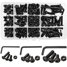 219 Pcs M6/M5/M4 Black Button Head Nuts and Bolts, Socket Cap Screws Nuts Assort