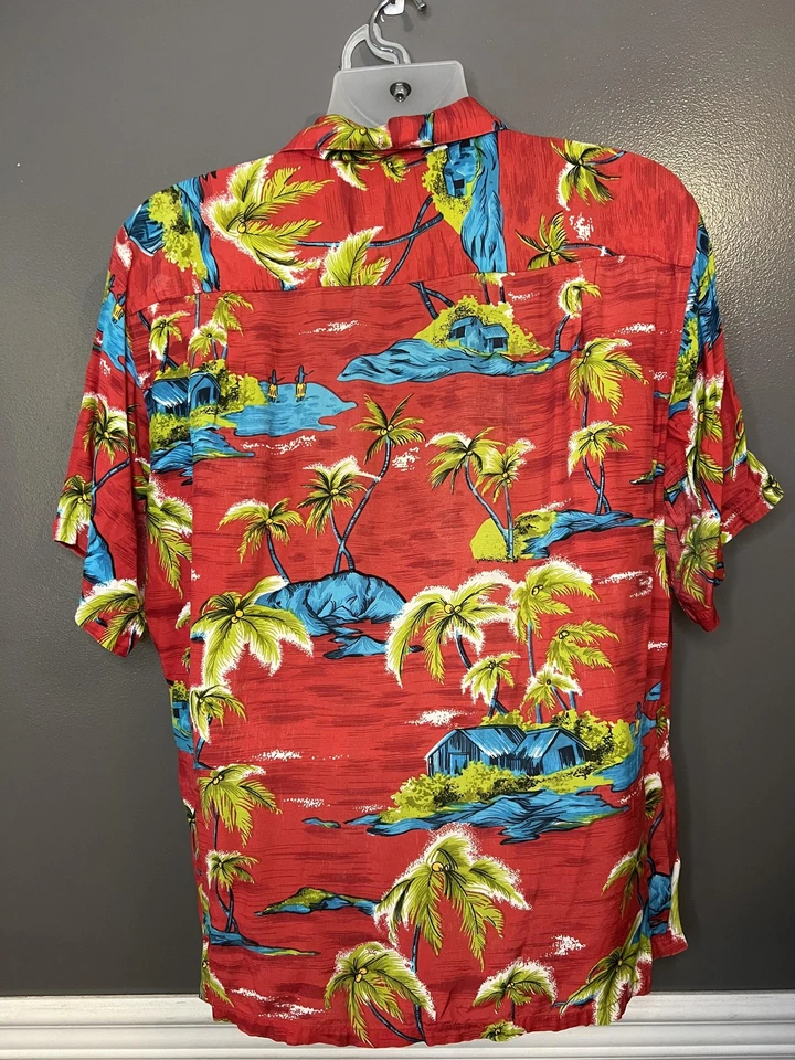 Islander Shirt Mens XL Red Rayon Hawaiian Aloha Camp Button Front Short Sleeve - Image 4 of 4