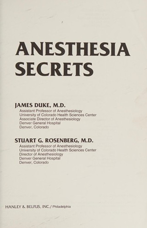 Anesthesia Secrets Paperback
