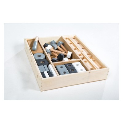 Roba Kids Holzbaukasten, 48-teiliges Kinder-Baukasten-Set Holz-Werkzeugkiste NEU