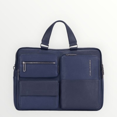 Piquadro Ronnie Leather Briefcase 43 cm Laptop Compartment, night blue, One Size