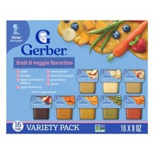 Gerber Baby Food Stage 2 Fruit  Veggie Puree Tubs 16 Variety Pack - 128oz